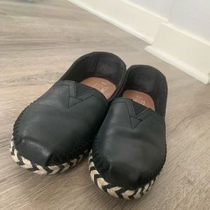 TOMS black leather espadrilles size 5